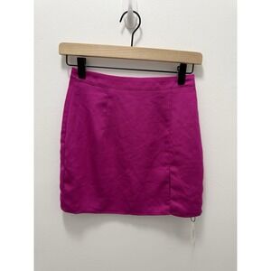 Superdown Satin Mini Skirt XXS Hot Pink Fuchsia Side Slit Bodycon NWT Women